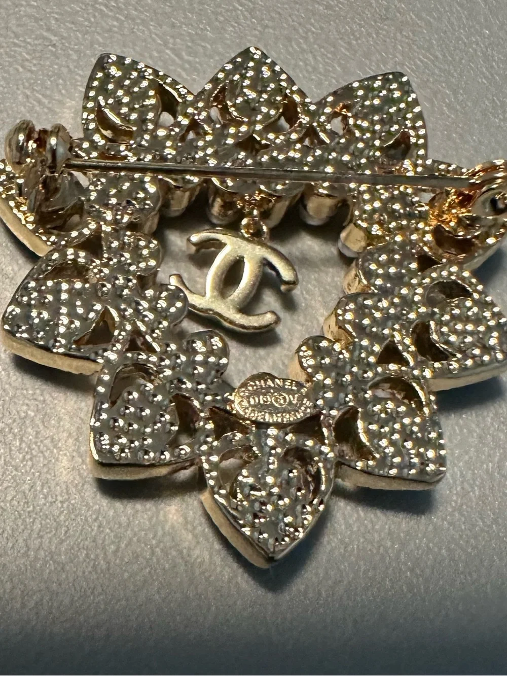 CHANEL CC Logo Color Stone Brooch Champagne Gold Plated